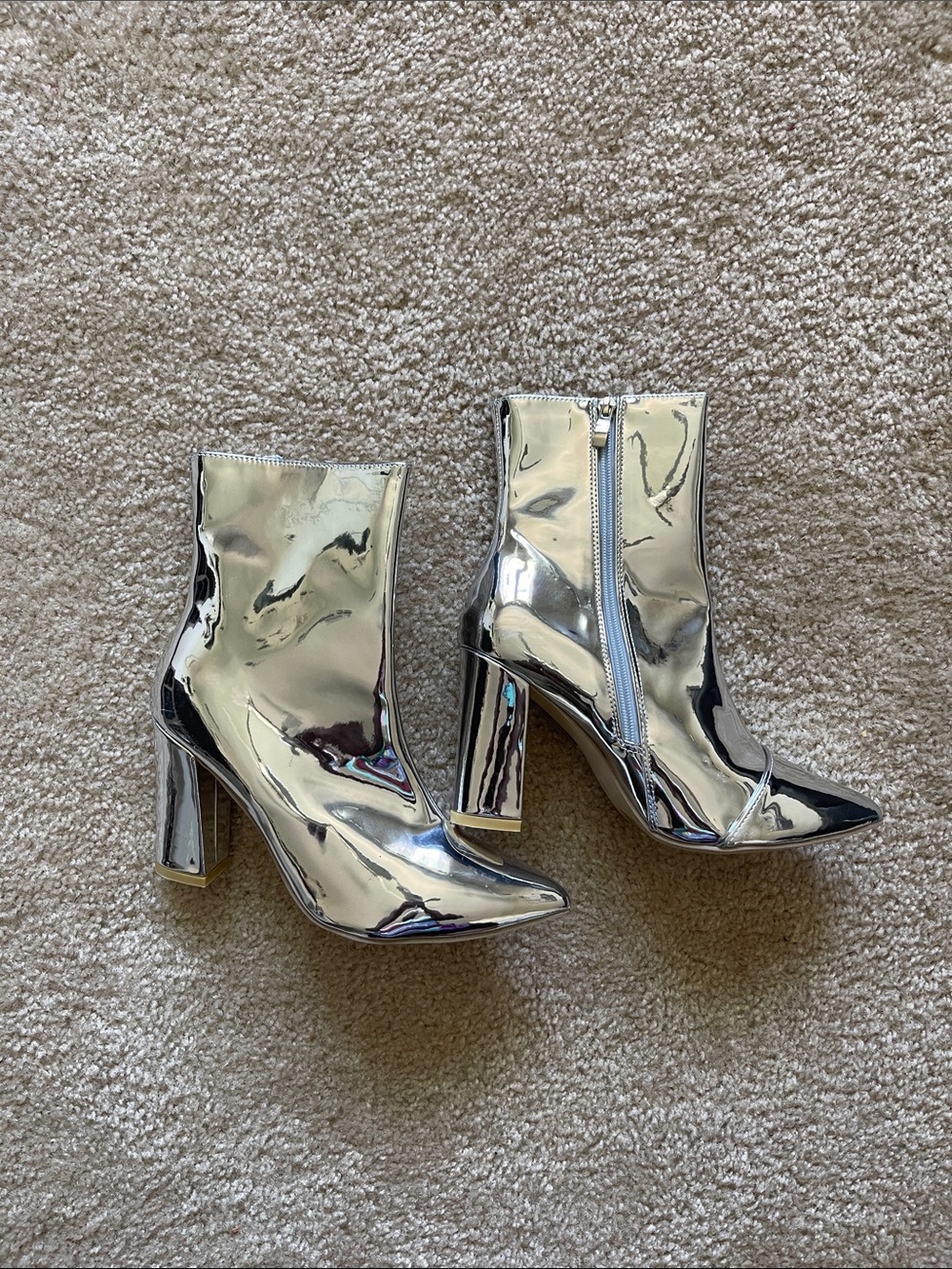 NEW! Metallic Silver High-Heel Ankle Boots